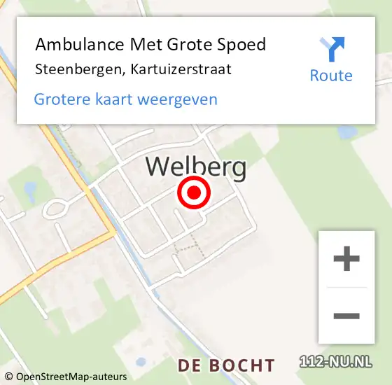 Locatie op kaart van de 112 melding: Ambulance Met Grote Spoed Naar Steenbergen, Kartuizerstraat op 27 oktober 2014 18:34