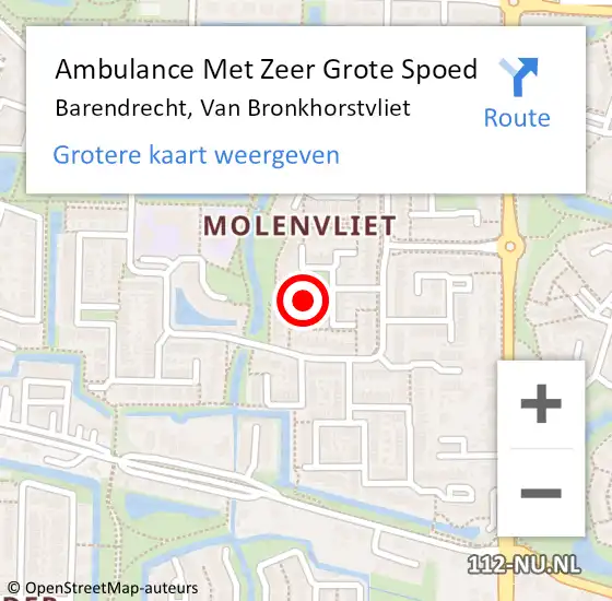 Locatie op kaart van de 112 melding: Ambulance Met Zeer Grote Spoed Naar Barendrecht, Van Bronkhorstvliet op 22 november 2024 07:59