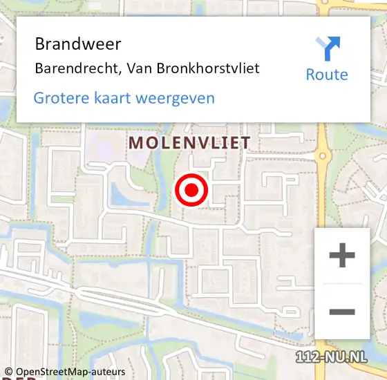 Locatie op kaart van de 112 melding: Brandweer Barendrecht, Van Bronkhorstvliet op 22 november 2024 08:01