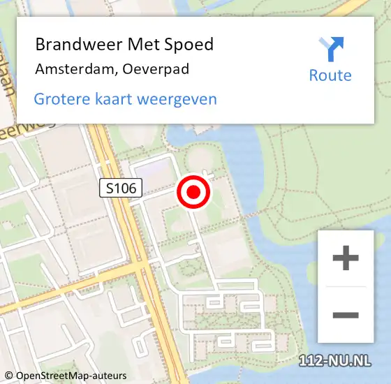 Locatie op kaart van de 112 melding: Brandweer Met Spoed Naar Amsterdam, Oeverpad op 22 november 2024 08:33