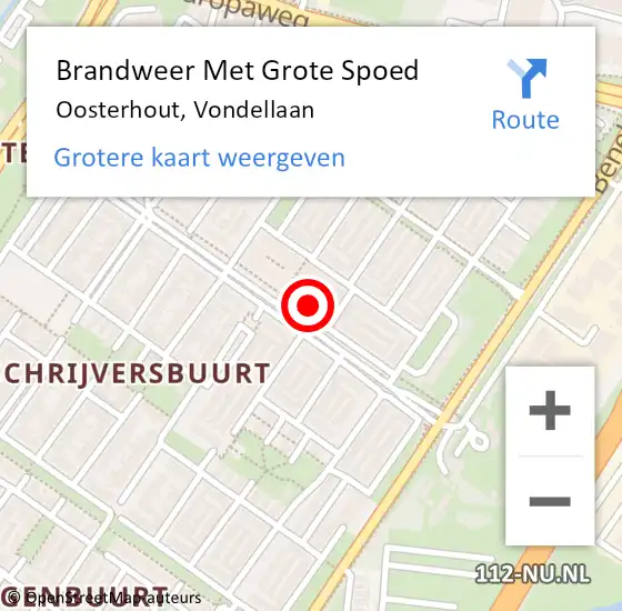 Locatie op kaart van de 112 melding: Brandweer Met Grote Spoed Naar Oosterhout, Vondellaan op 22 november 2024 08:41