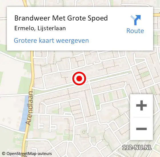 Locatie op kaart van de 112 melding: Brandweer Met Grote Spoed Naar Ermelo, Lijsterlaan op 22 november 2024 08:47