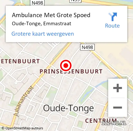 Locatie op kaart van de 112 melding: Ambulance Met Grote Spoed Naar Oude-Tonge, Emmastraat op 22 november 2024 08:48