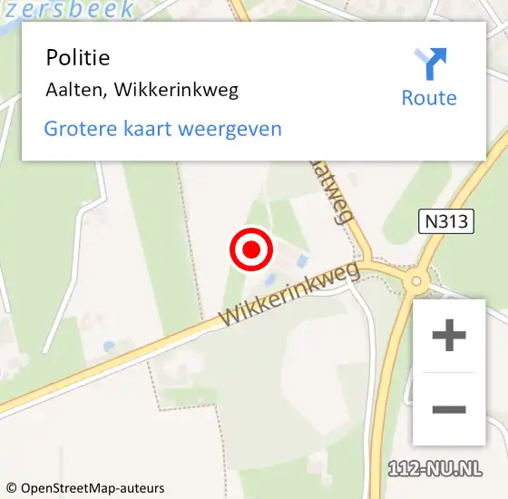 Locatie op kaart van de 112 melding: Politie Aalten, Wikkerinkweg op 22 november 2024 09:03