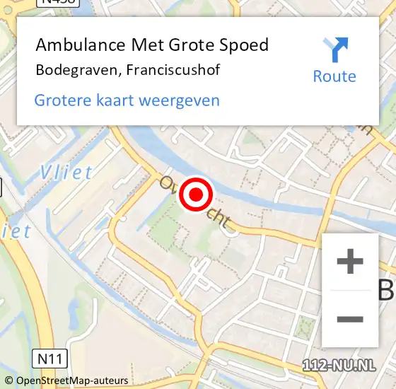 Locatie op kaart van de 112 melding: Ambulance Met Grote Spoed Naar Bodegraven, Franciscushof op 22 november 2024 09:25