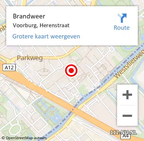 Locatie op kaart van de 112 melding: Brandweer Voorburg, Herenstraat op 22 november 2024 10:20