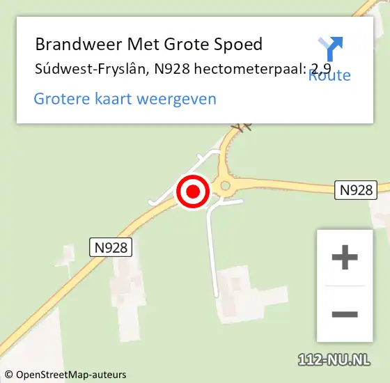 Locatie op kaart van de 112 melding: Brandweer Met Grote Spoed Naar Súdwest-Fryslân, N928 hectometerpaal: 2,9 op 22 november 2024 10:20