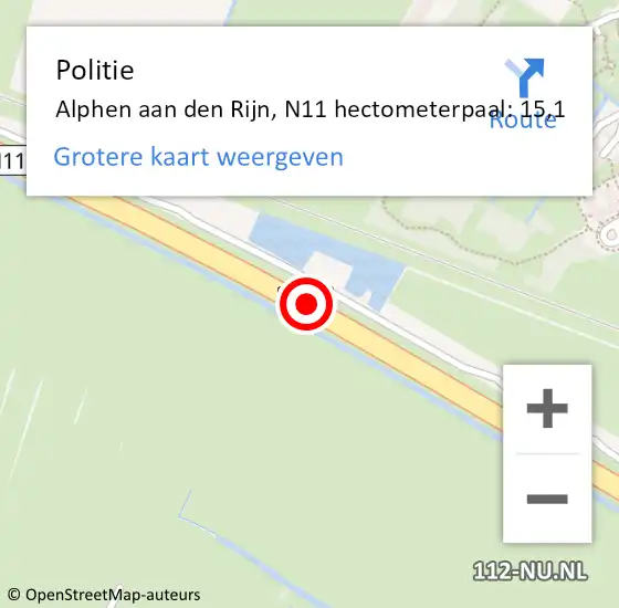 Locatie op kaart van de 112 melding: Politie Alphen aan den Rijn, N11 hectometerpaal: 15,1 op 22 november 2024 10:23