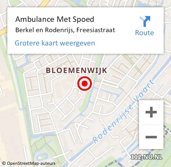 Locatie op kaart van de 112 melding: Ambulance Met Spoed Naar Berkel en Rodenrijs, Freesiastraat op 22 november 2024 10:35