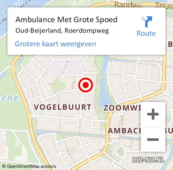 Locatie op kaart van de 112 melding: Ambulance Met Grote Spoed Naar Oud-Beijerland, Roerdompweg op 22 november 2024 10:38