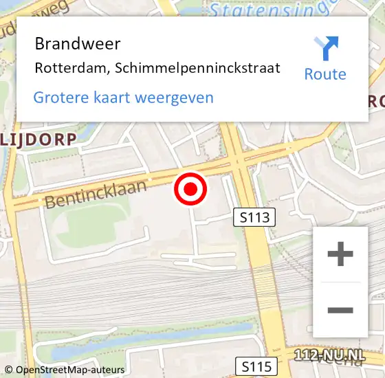 Locatie op kaart van de 112 melding: Brandweer Rotterdam, Schimmelpenninckstraat op 22 november 2024 10:40