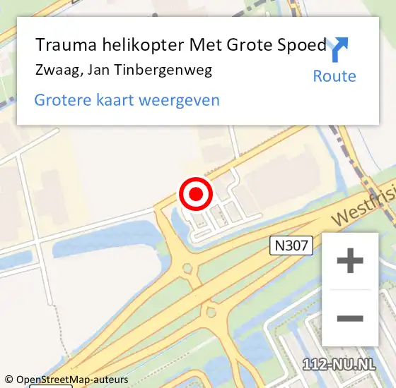 Locatie op kaart van de 112 melding: Trauma helikopter Met Grote Spoed Naar Zwaag, Jan Tinbergenweg op 22 november 2024 11:09