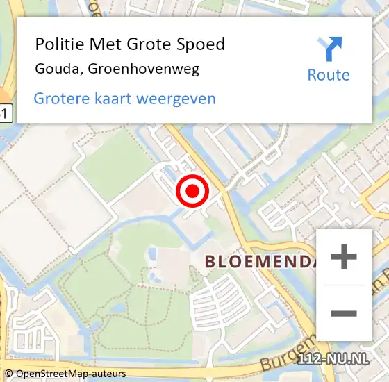 Locatie op kaart van de 112 melding: Politie Met Grote Spoed Naar Gouda, Groenhovenweg op 22 november 2024 11:23