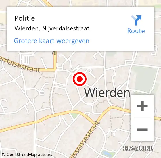 Locatie op kaart van de 112 melding: Politie Wierden, Nijverdalsestraat op 22 november 2024 11:52