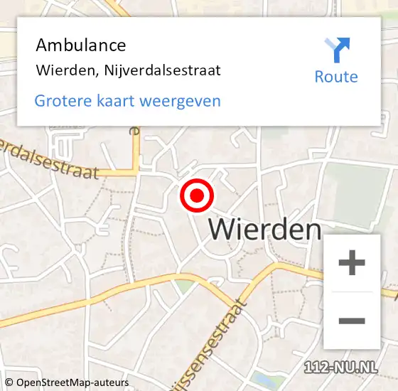 Locatie op kaart van de 112 melding: Ambulance Wierden, Nijverdalsestraat op 22 november 2024 11:55