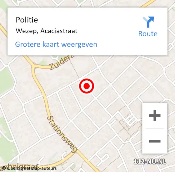 Locatie op kaart van de 112 melding: Politie Wezep, Acaciastraat op 22 november 2024 12:49