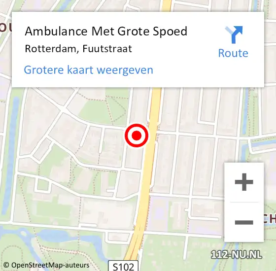 Locatie op kaart van de 112 melding: Ambulance Met Grote Spoed Naar Rotterdam, Fuutstraat op 22 november 2024 13:05