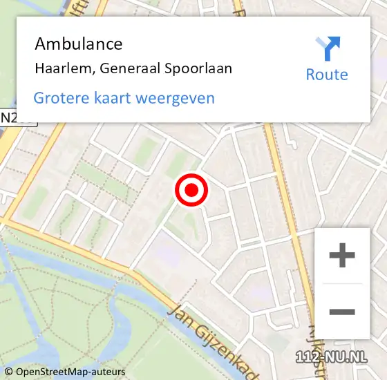 Locatie op kaart van de 112 melding: Ambulance Haarlem, Generaal Spoorlaan op 22 november 2024 13:08