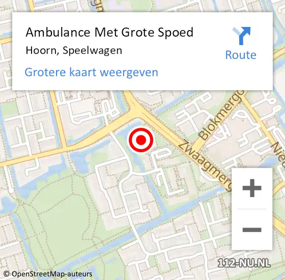 Locatie op kaart van de 112 melding: Ambulance Met Grote Spoed Naar Hoorn, Speelwagen op 22 november 2024 13:12