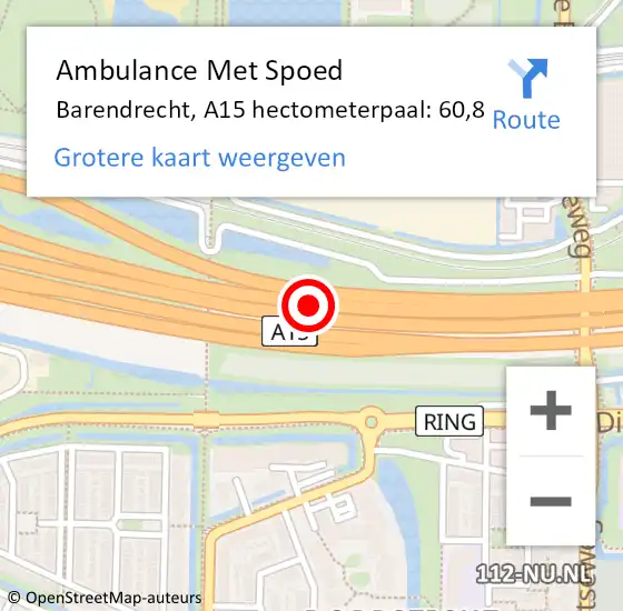 Locatie op kaart van de 112 melding: Ambulance Met Spoed Naar Barendrecht, A15 hectometerpaal: 60,8 op 22 november 2024 13:46