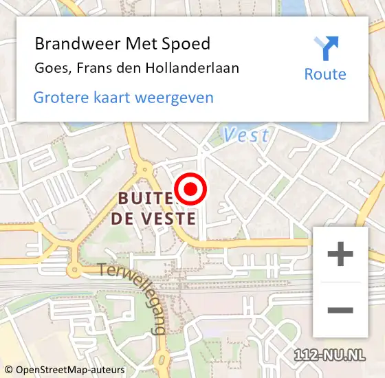 Locatie op kaart van de 112 melding: Brandweer Met Spoed Naar Goes, Frans den Hollanderlaan op 22 november 2024 13:46