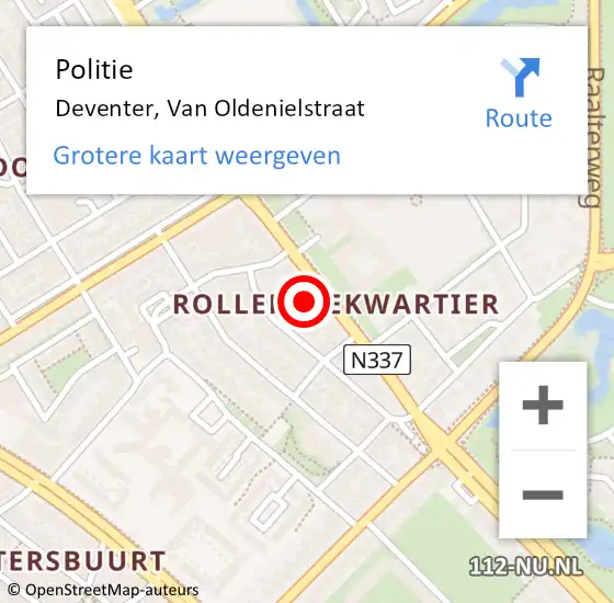 Locatie op kaart van de 112 melding: Politie Deventer, Van Oldenielstraat op 22 november 2024 14:03