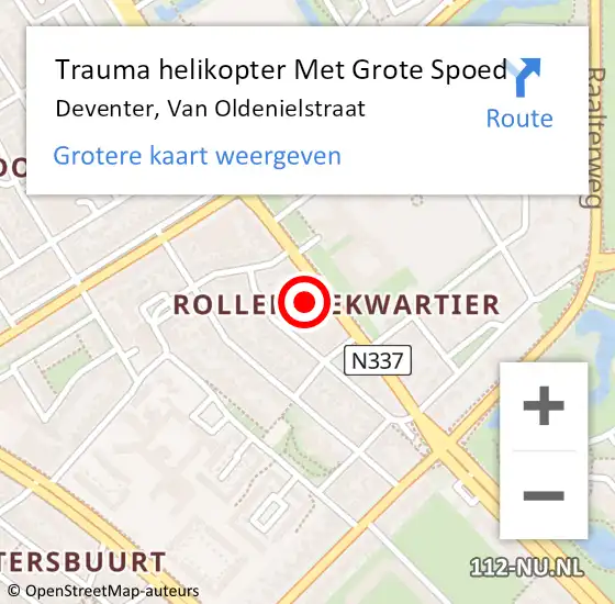 Locatie op kaart van de 112 melding: Trauma helikopter Met Grote Spoed Naar Deventer, Van Oldenielstraat op 22 november 2024 14:04