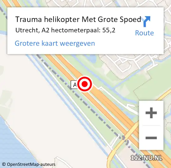 Locatie op kaart van de 112 melding: Trauma helikopter Met Grote Spoed Naar Utrecht, A2 hectometerpaal: 55,2 op 22 november 2024 14:05