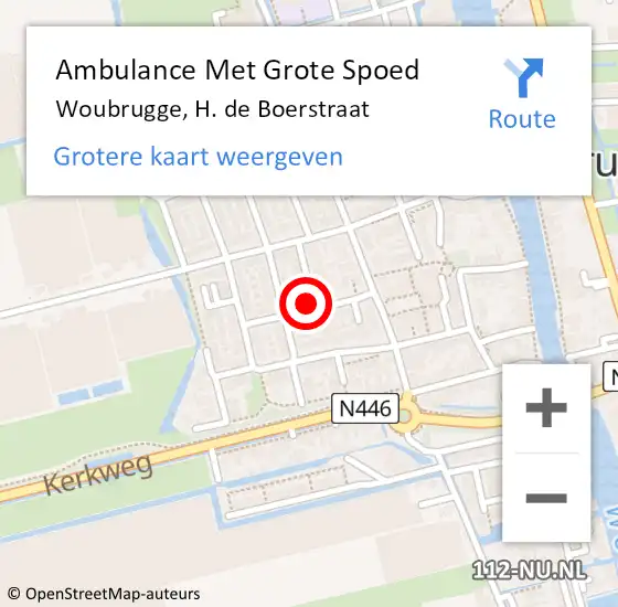 Locatie op kaart van de 112 melding: Ambulance Met Grote Spoed Naar Woubrugge, H. de Boerstraat op 22 november 2024 14:05