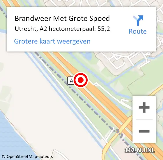 Locatie op kaart van de 112 melding: Brandweer Met Grote Spoed Naar Utrecht, A2 hectometerpaal: 55,2 op 22 november 2024 14:06