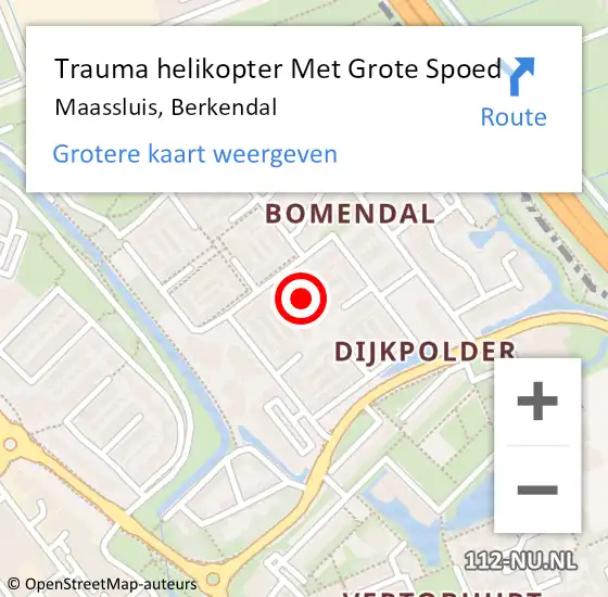 Locatie op kaart van de 112 melding: Trauma helikopter Met Grote Spoed Naar Maassluis, Berkendal op 22 november 2024 14:06