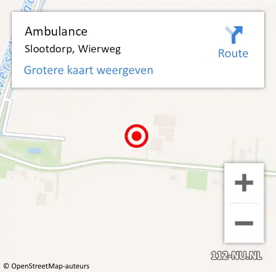 Locatie op kaart van de 112 melding: Ambulance Slootdorp, Wierweg op 22 november 2024 14:18