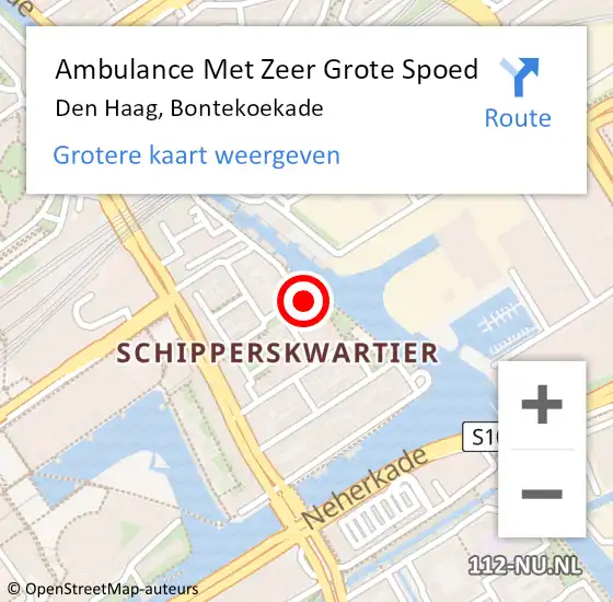 Locatie op kaart van de 112 melding: Ambulance Met Zeer Grote Spoed Naar Den Haag, Bontekoekade op 22 november 2024 14:20