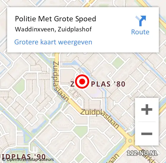 Locatie op kaart van de 112 melding: Politie Met Grote Spoed Naar Waddinxveen, Zuidplashof op 22 november 2024 14:36