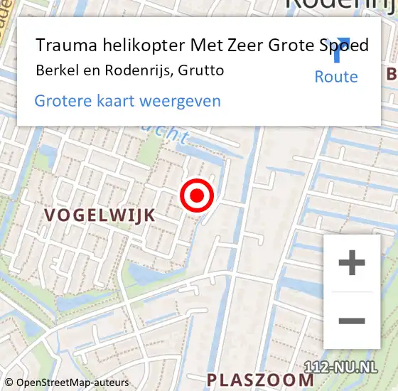 Locatie op kaart van de 112 melding: Trauma helikopter Met Zeer Grote Spoed Naar Berkel en Rodenrijs, Grutto op 22 november 2024 14:40