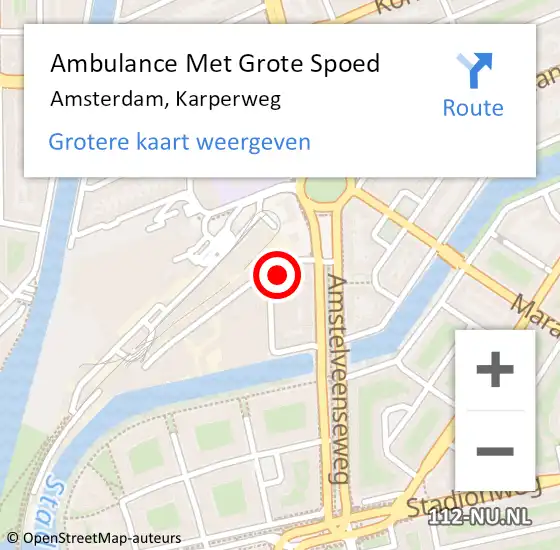 Locatie op kaart van de 112 melding: Ambulance Met Grote Spoed Naar Amsterdam, Karperweg op 22 november 2024 14:45