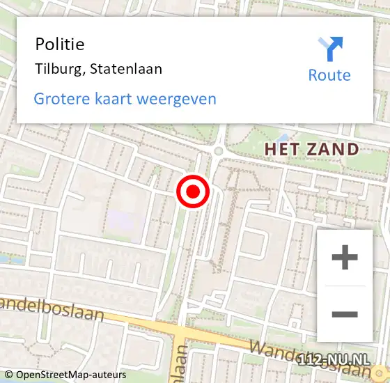 Locatie op kaart van de 112 melding: Politie Tilburg, Statenlaan op 22 november 2024 14:46