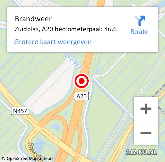 Locatie op kaart van de 112 melding: Brandweer Zuidplas, A20 hectometerpaal: 46,6 op 22 november 2024 15:30