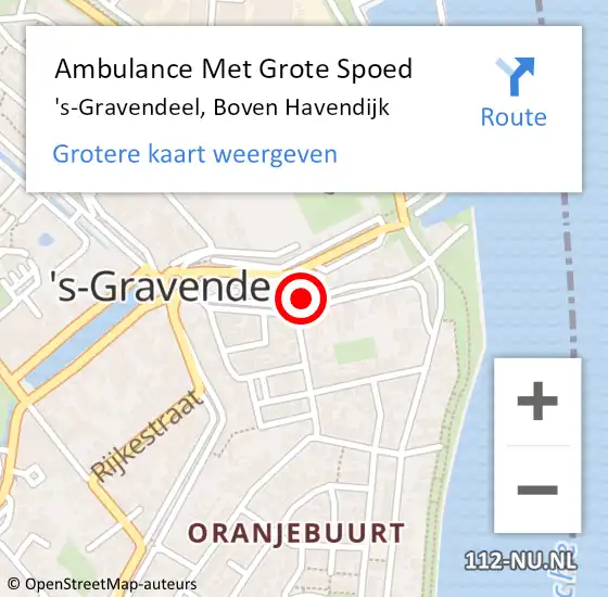 Locatie op kaart van de 112 melding: Ambulance Met Grote Spoed Naar 's-Gravendeel, Boven Havendijk op 22 november 2024 15:35