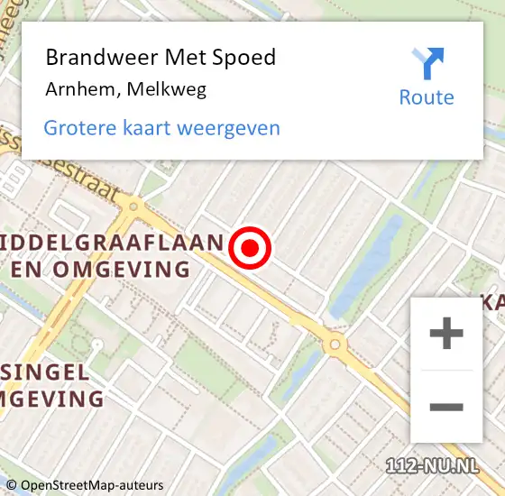 Locatie op kaart van de 112 melding: Brandweer Met Spoed Naar Arnhem, Melkweg op 22 november 2024 15:36