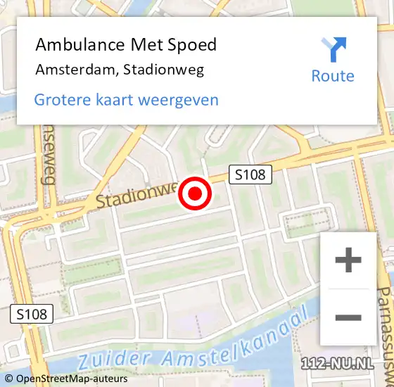 Locatie op kaart van de 112 melding: Ambulance Met Spoed Naar Amsterdam, Stadionweg op 22 november 2024 15:43