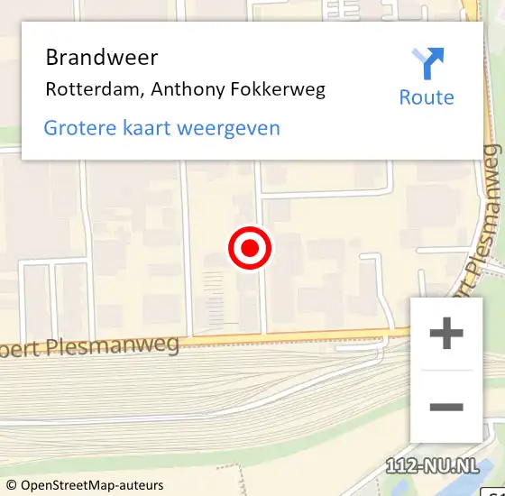 Locatie op kaart van de 112 melding: Brandweer Rotterdam, Anthony Fokkerweg op 22 november 2024 15:54