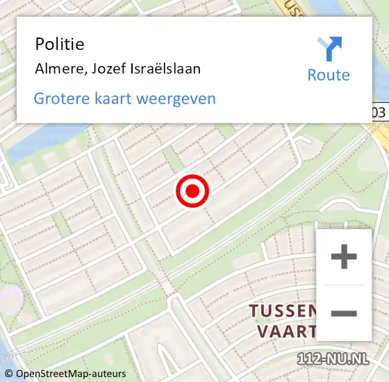 Locatie op kaart van de 112 melding: Politie Almere, Jozef Israëlslaan op 22 november 2024 15:54