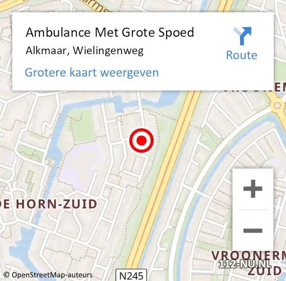 Locatie op kaart van de 112 melding: Ambulance Met Grote Spoed Naar Alkmaar, Wielingenweg op 22 november 2024 16:15