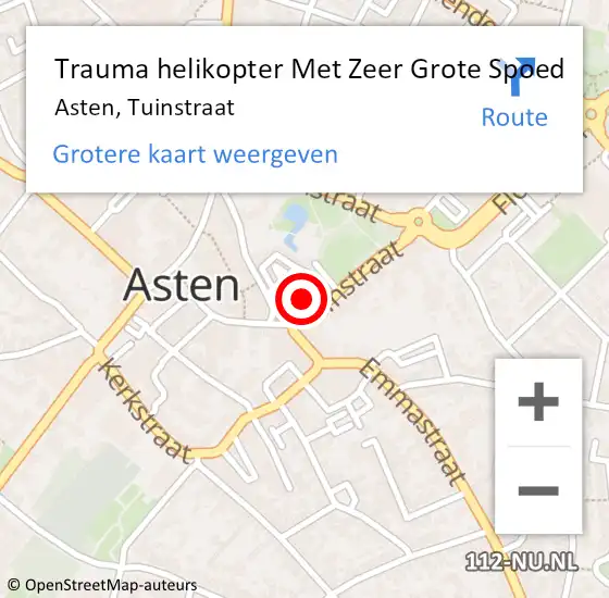 Locatie op kaart van de 112 melding: Trauma helikopter Met Zeer Grote Spoed Naar Asten, Tuinstraat op 22 november 2024 16:19