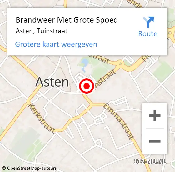 Locatie op kaart van de 112 melding: Brandweer Met Grote Spoed Naar Asten, Tuinstraat op 22 november 2024 16:19