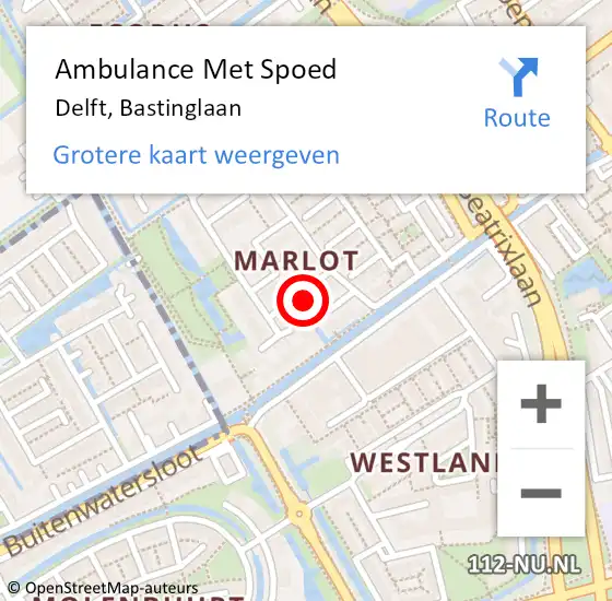 Locatie op kaart van de 112 melding: Ambulance Met Spoed Naar Delft, Bastinglaan op 22 november 2024 16:29