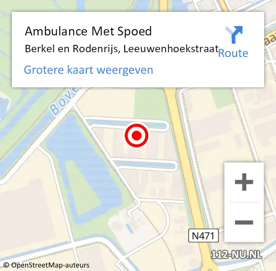 Locatie op kaart van de 112 melding: Ambulance Met Spoed Naar Berkel en Rodenrijs, Leeuwenhoekstraat op 22 november 2024 16:35