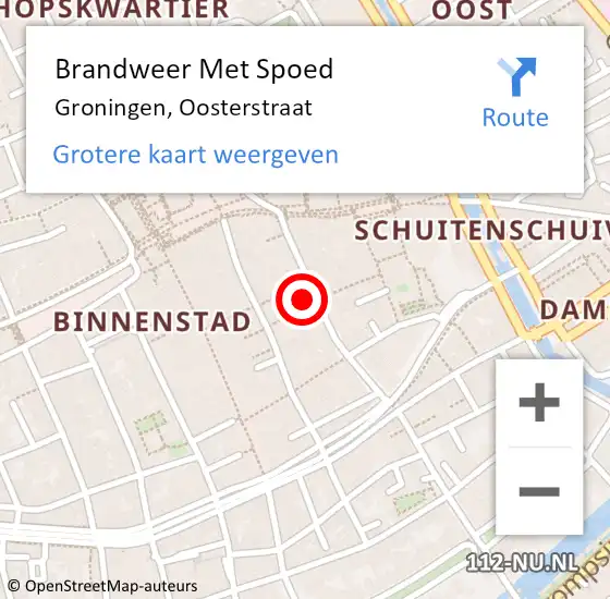 Locatie op kaart van de 112 melding: Brandweer Met Spoed Naar Groningen, Oosterstraat op 22 november 2024 16:44