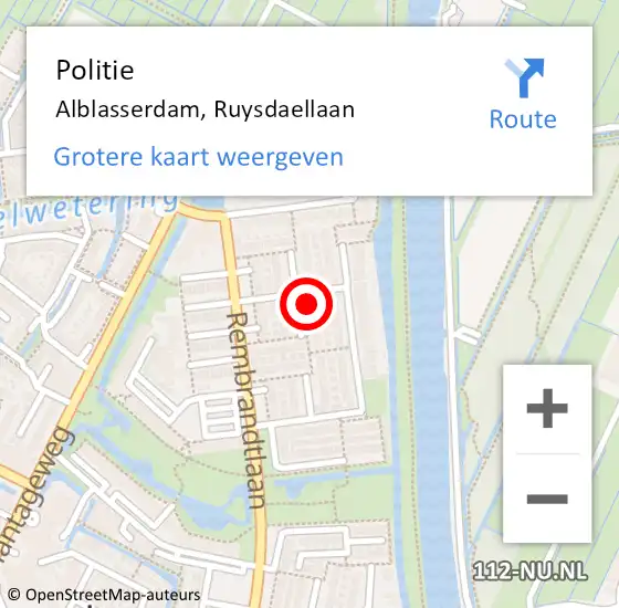 Locatie op kaart van de 112 melding: Politie Alblasserdam, Ruysdaellaan op 22 november 2024 16:50